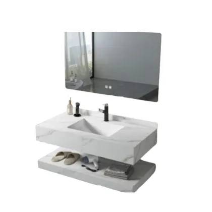 [403010006] RockSlate Basin Set Mirror Marble/W W/80X60